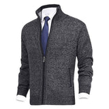 Nathan | Men's Zip-Up Stand-Collar Knit Fleece-Lined Mens Cardigan Sweater