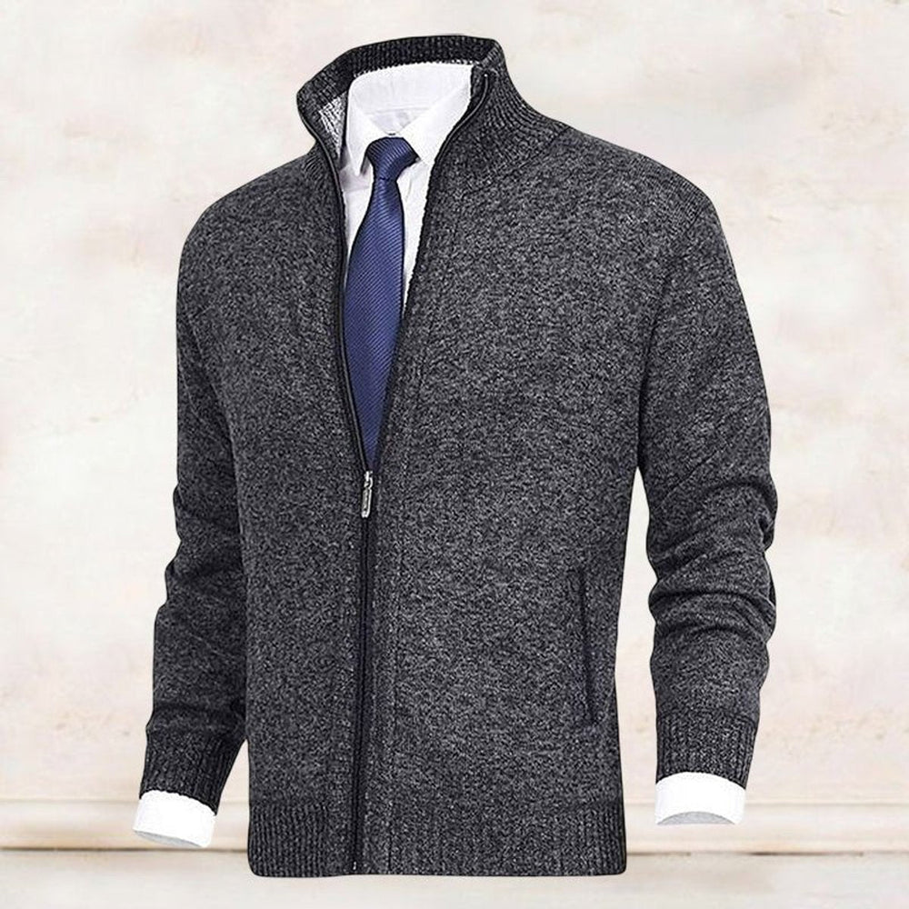 Nathan | Men's Zip-Up Stand-Collar Knit Fleece-Lined Mens Cardigan Sweater