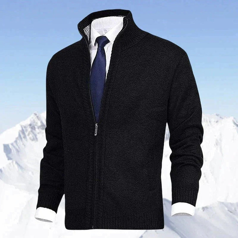 Nathan | Men's Zip-Up Stand-Collar Knit Fleece-Lined Mens Cardigan Sweater
