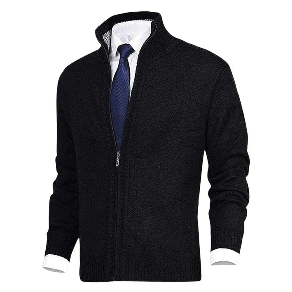 Nathan | Men's Zip-Up Stand-Collar Knit Fleece-Lined Mens Cardigan Sweater