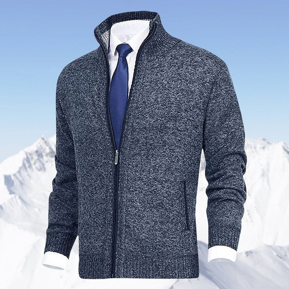 Nathan | Men's Zip-Up Stand-Collar Knit Fleece-Lined Mens Cardigan Sweater