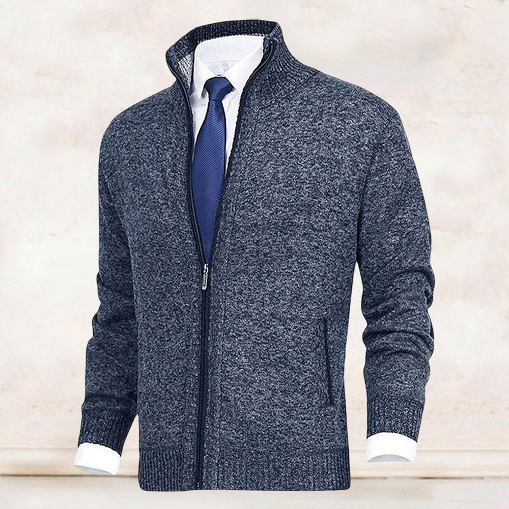 Nathan | Men's Zip-Up Stand-Collar Knit Fleece-Lined Mens Cardigan Sweater
