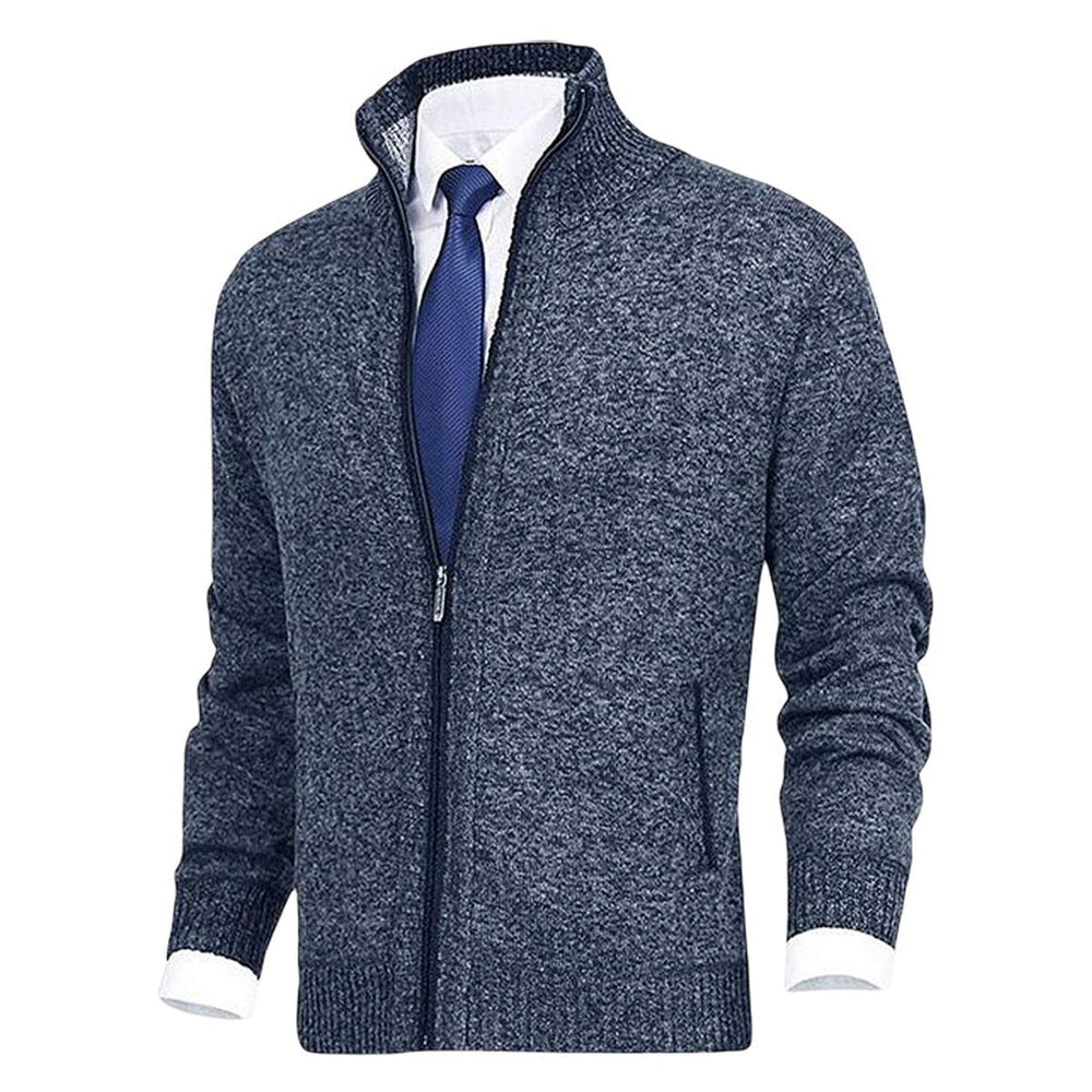 Nathan | Men's Zip-Up Stand-Collar Knit Fleece-Lined Mens Cardigan Sweater