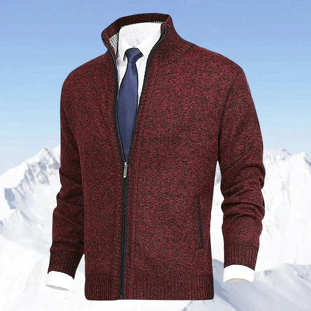 Nathan | Men's Zip-Up Stand-Collar Knit Fleece-Lined Mens Cardigan Sweater