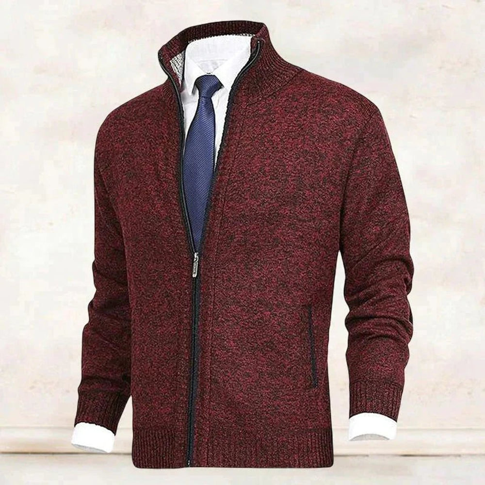 Nathan | Men's Zip-Up Stand-Collar Knit Fleece-Lined Mens Cardigan Sweater