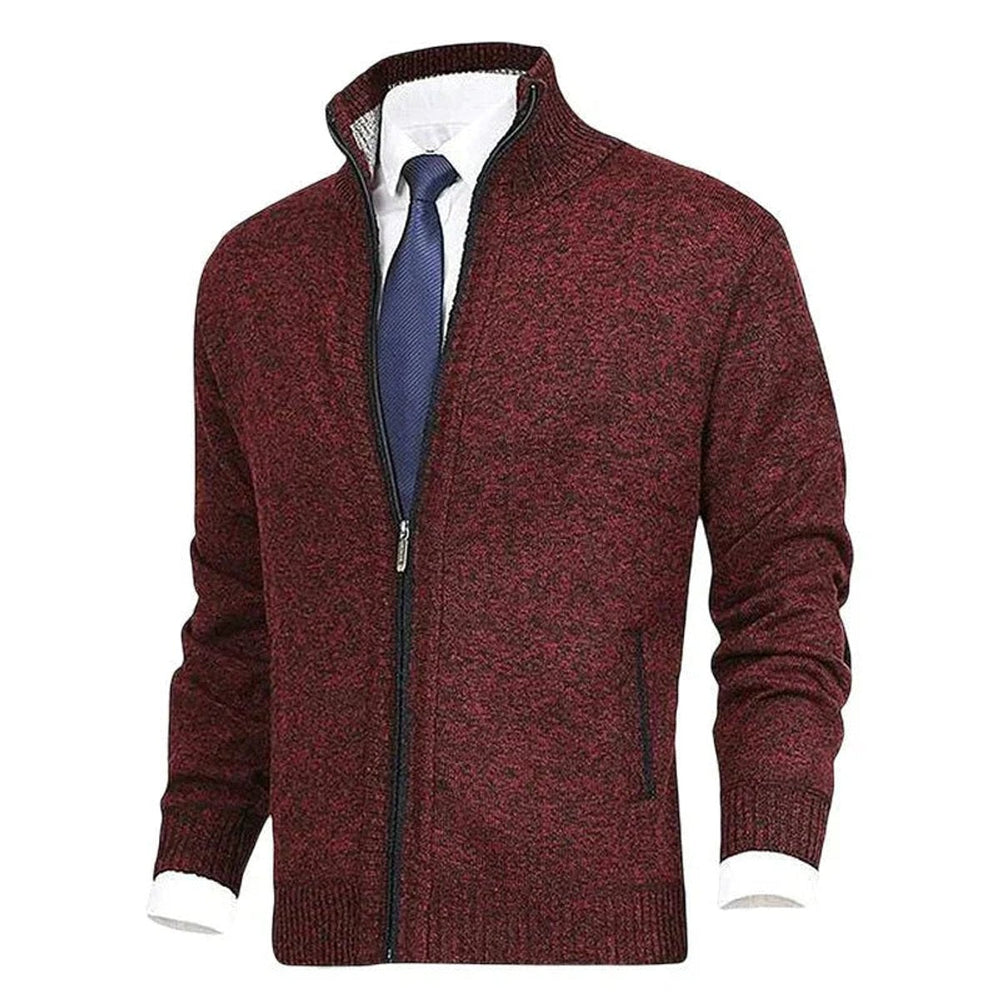 Nathan | Men's Zip-Up Stand-Collar Knit Fleece-Lined Mens Cardigan Sweater