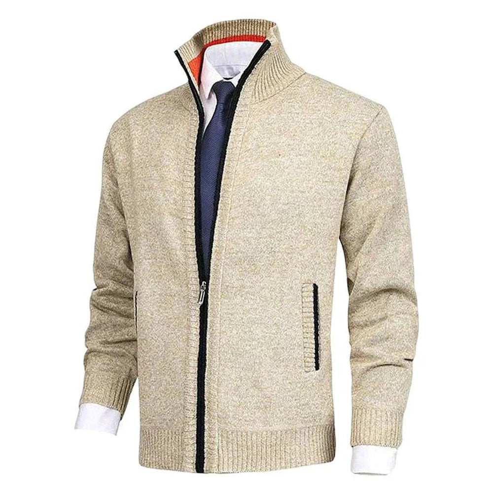 Nathan | Men's Zip-Up Stand-Collar Knit Fleece-Lined Mens Cardigan Sweater