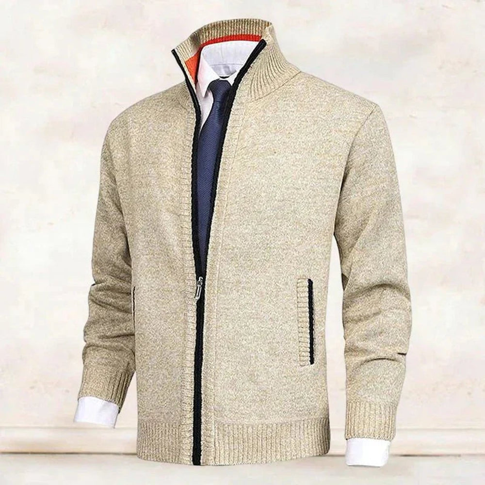 Nathan | Men's Zip-Up Stand-Collar Knit Fleece-Lined Mens Cardigan Sweater