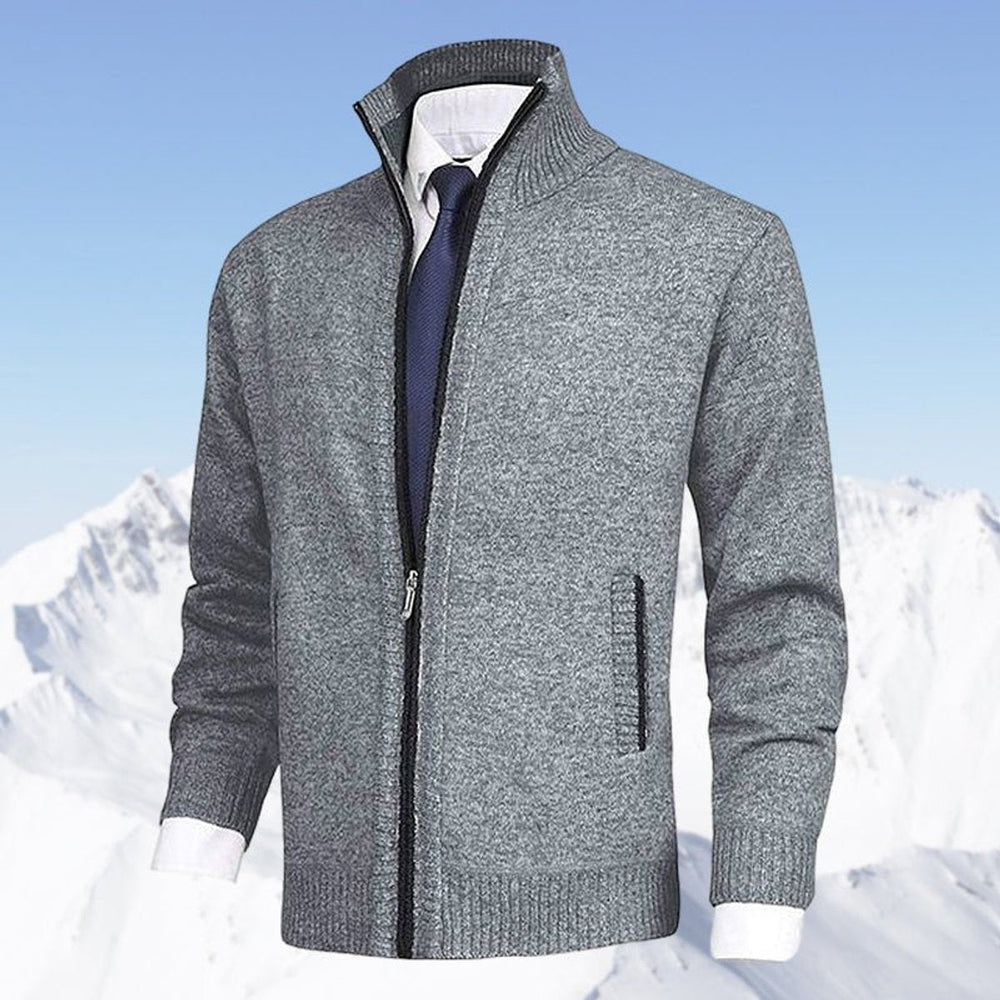 Nathan | Men's Zip-Up Stand-Collar Knit Fleece-Lined Mens Cardigan Sweater