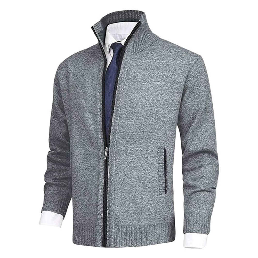 Nathan | Men's Zip-Up Stand-Collar Knit Fleece-Lined Mens Cardigan Sweater