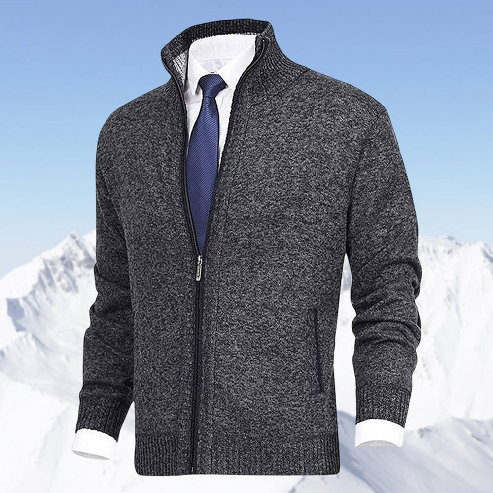 Nathan | Men's Zip-Up Stand-Collar Knit Fleece-Lined Mens Cardigan Sweater