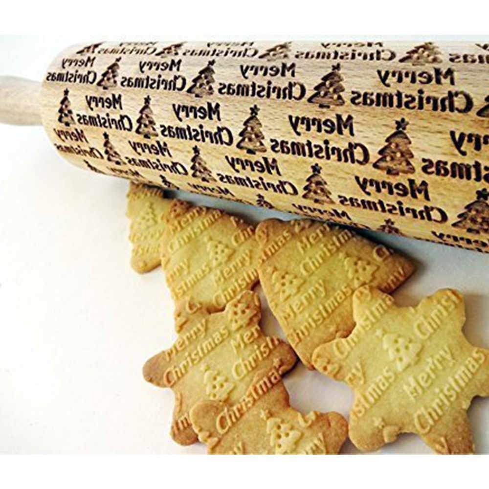Christmas Embossing Rolling Pin – Engraved Pattern Roller for Cookies