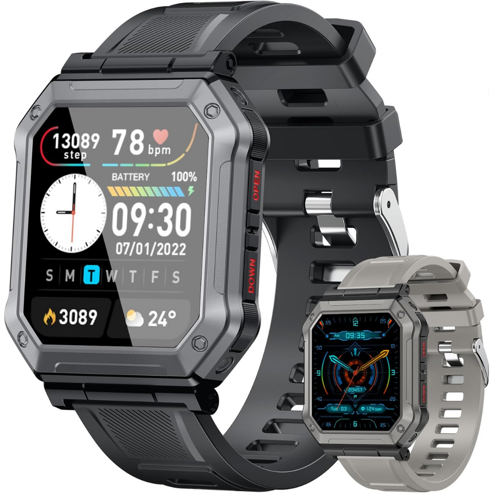 Wayne Military Smartwatch for Men - Advanced Fitness Tracker, Rugged Design, Waterproof, GPS & Heart Rate Monitor