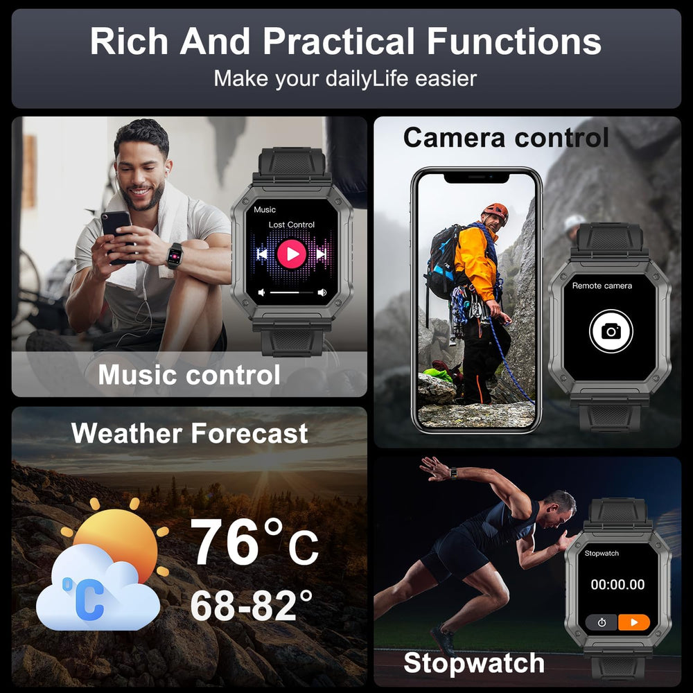 Wayne Military Smartwatch for Men - Advanced Fitness Tracker, Rugged Design, Waterproof, GPS & Heart Rate Monitor