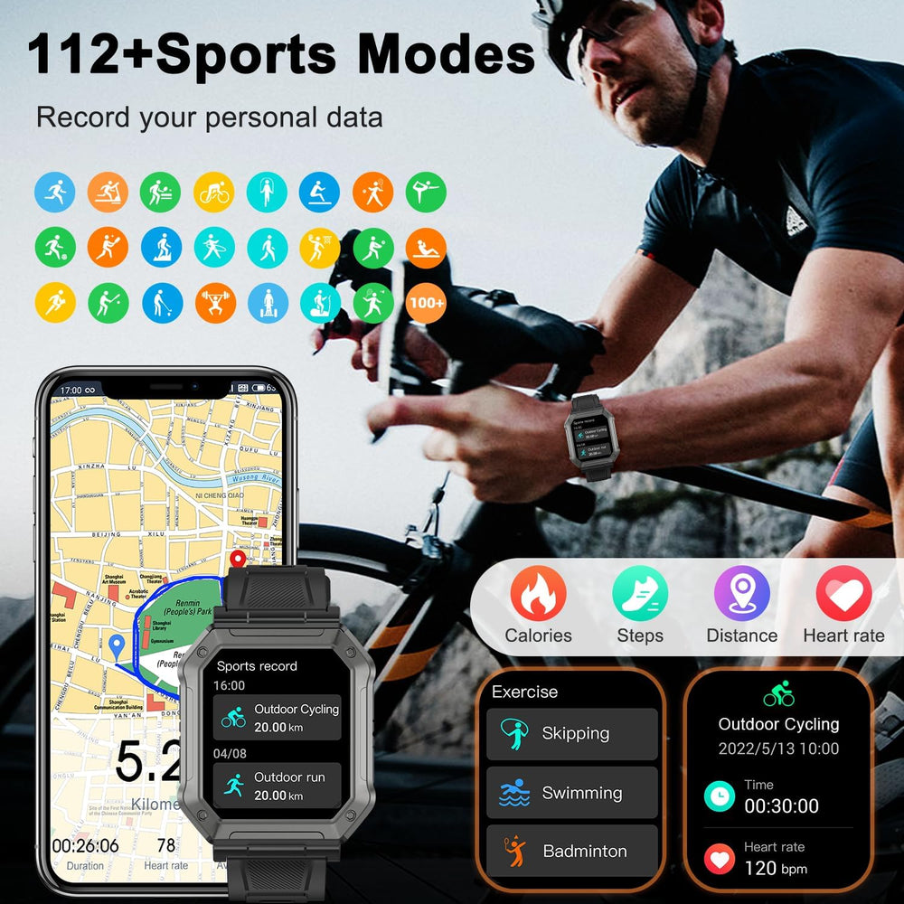 Wayne Military Smartwatch for Men - Advanced Fitness Tracker, Rugged Design, Waterproof, GPS & Heart Rate Monitor