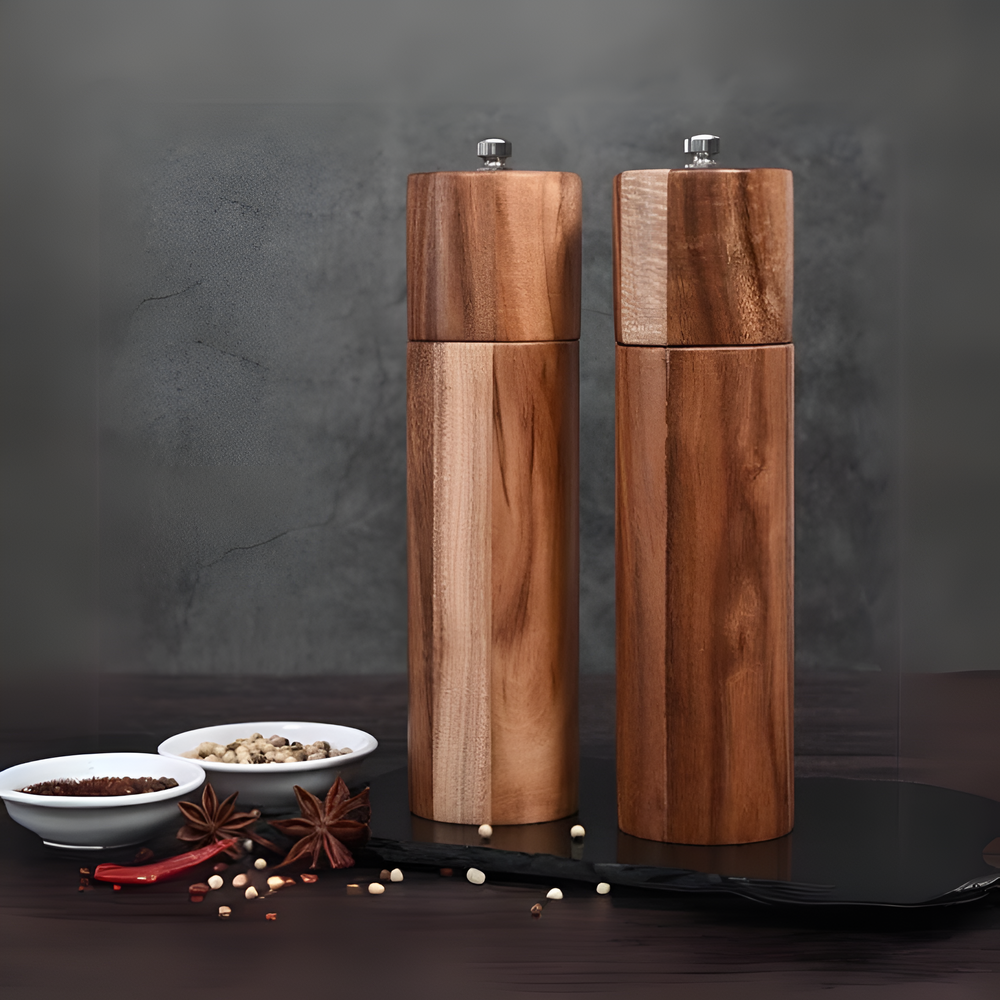 Elegant Minimalist Wooden Spice Grinders - Handcrafted, Adjustable Coarseness, Perfect for Kitchen & Dining