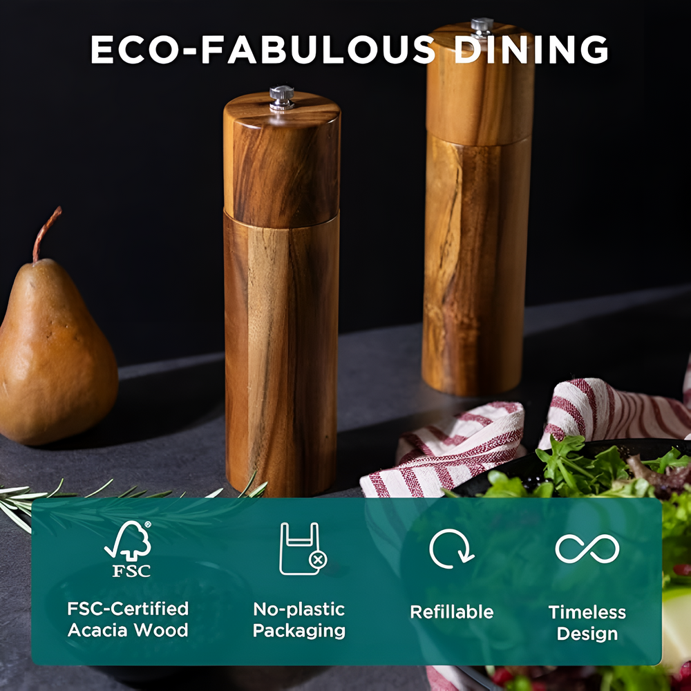 Elegant Minimalist Wooden Spice Grinders - Handcrafted, Adjustable Coarseness, Perfect for Kitchen & Dining