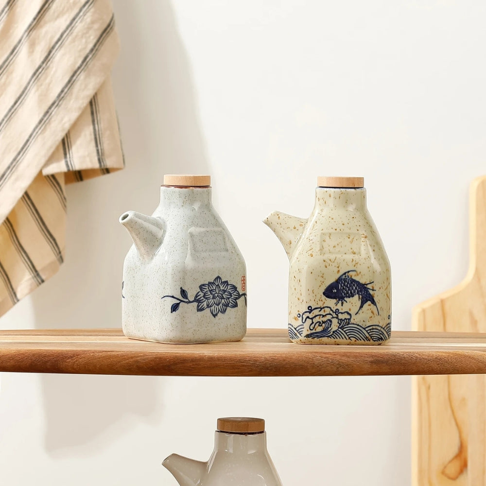 Artisan Hand-Painted Ceramic Oil & Sauce Pourer - Unique Kitchen Accessory