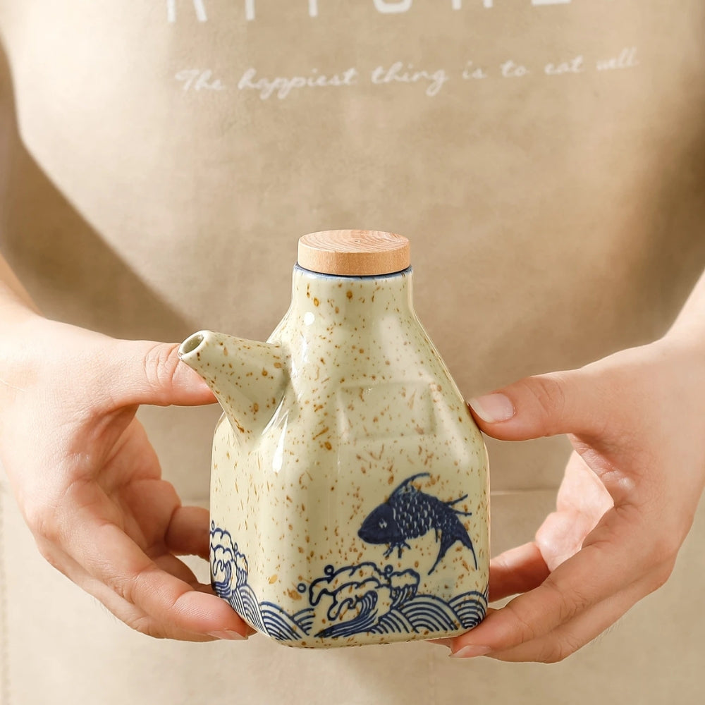 Artisan Hand-Painted Ceramic Oil & Sauce Pourer - Unique Kitchen Accessory