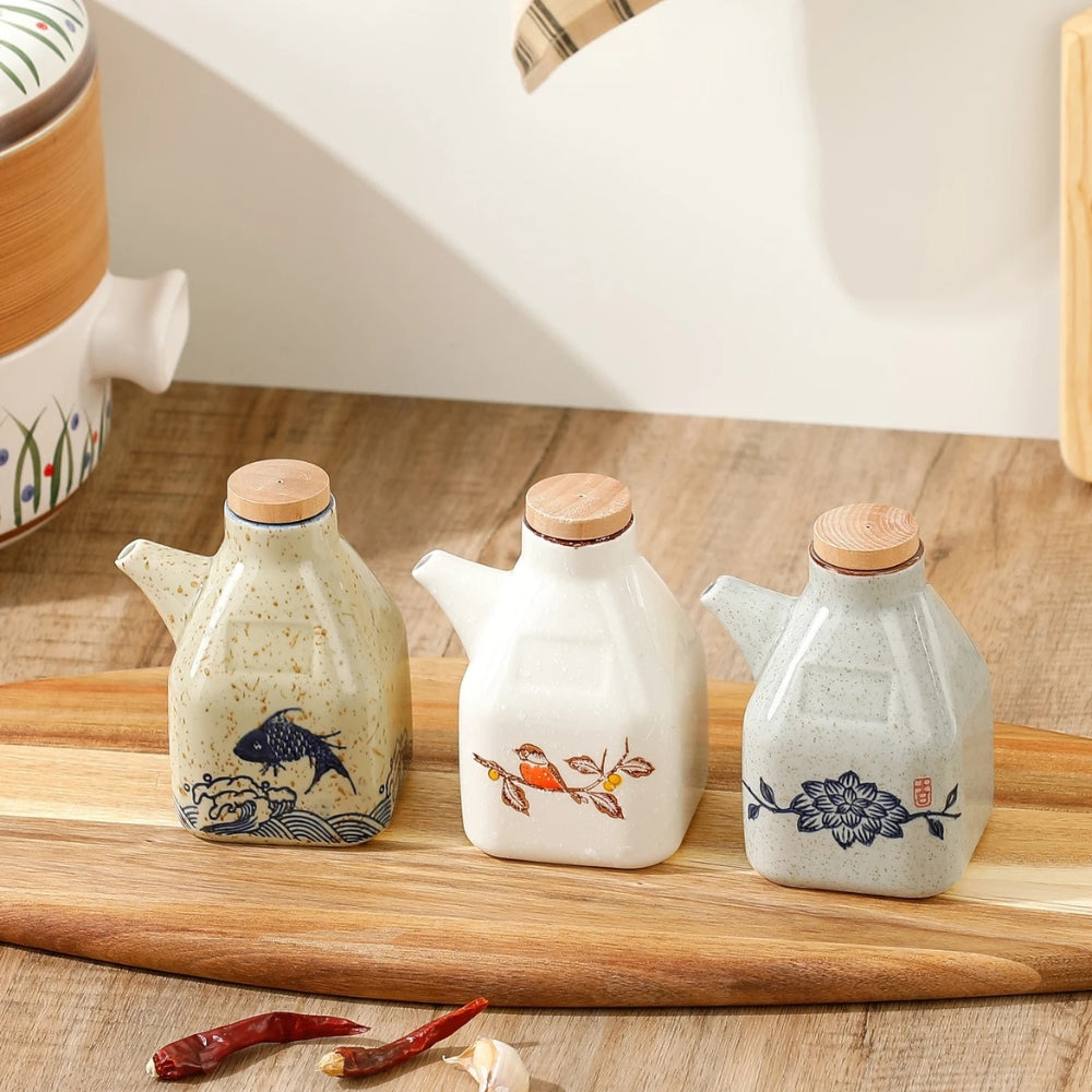 Artisan Hand-Painted Ceramic Oil & Sauce Pourer - Unique Kitchen Accessory
