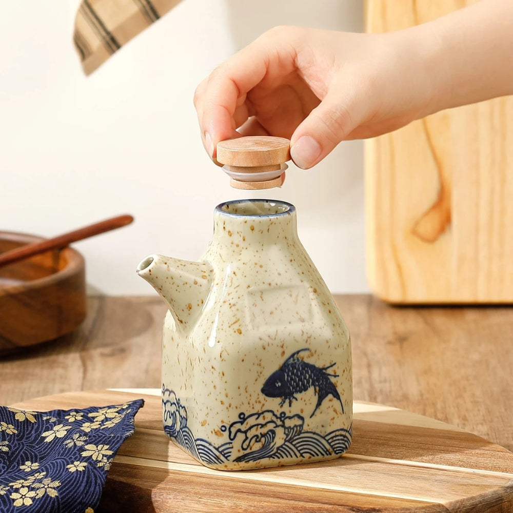 Artisan Hand-Painted Ceramic Oil & Sauce Pourer - Unique Kitchen Accessory