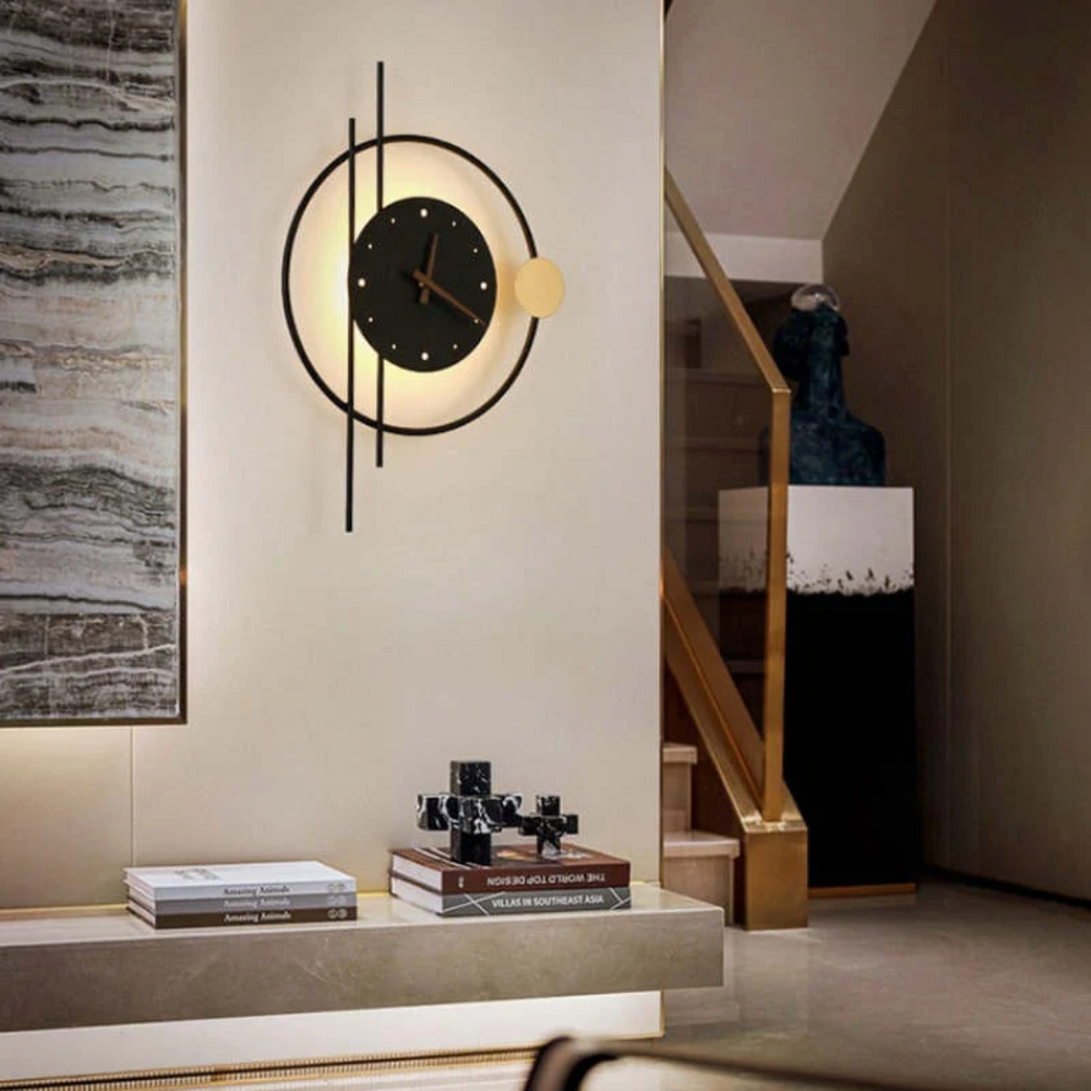 Chronos Modern LED Wall Clock Lamp - Stylish Timepiece with Ambient Lighting for Home Decor