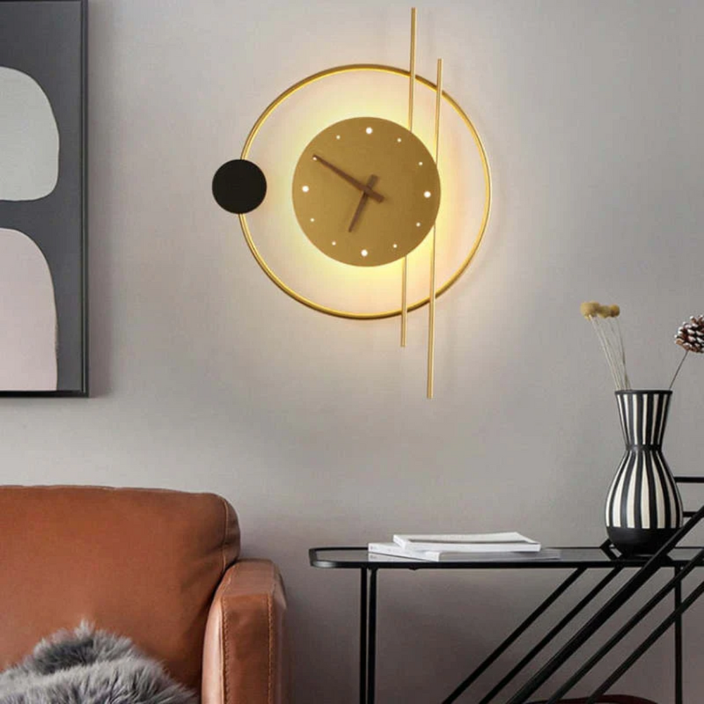 Chronos Modern LED Wall Clock Lamp - Stylish Timepiece with Ambient Lighting for Home Decor