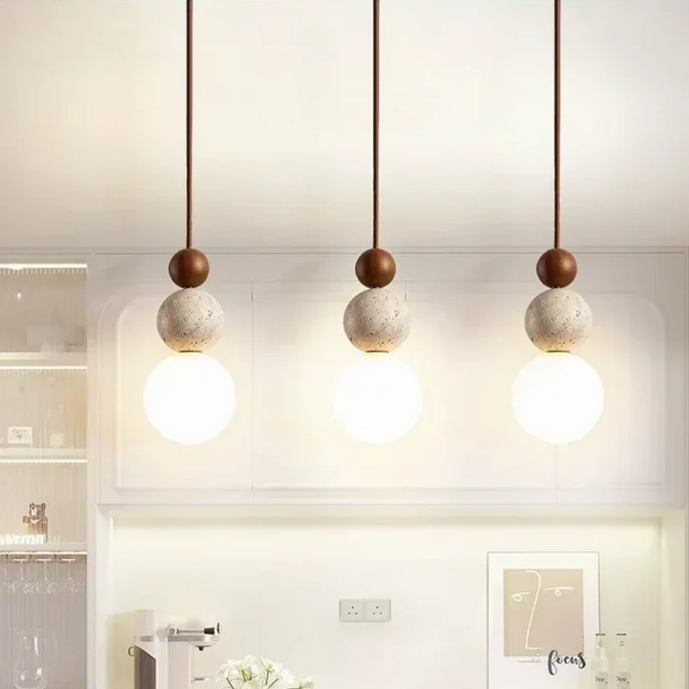 Modern NaturaLuxe Pendant Light - Elegant Travertine & Mahogany Design for Stylish Home Decor