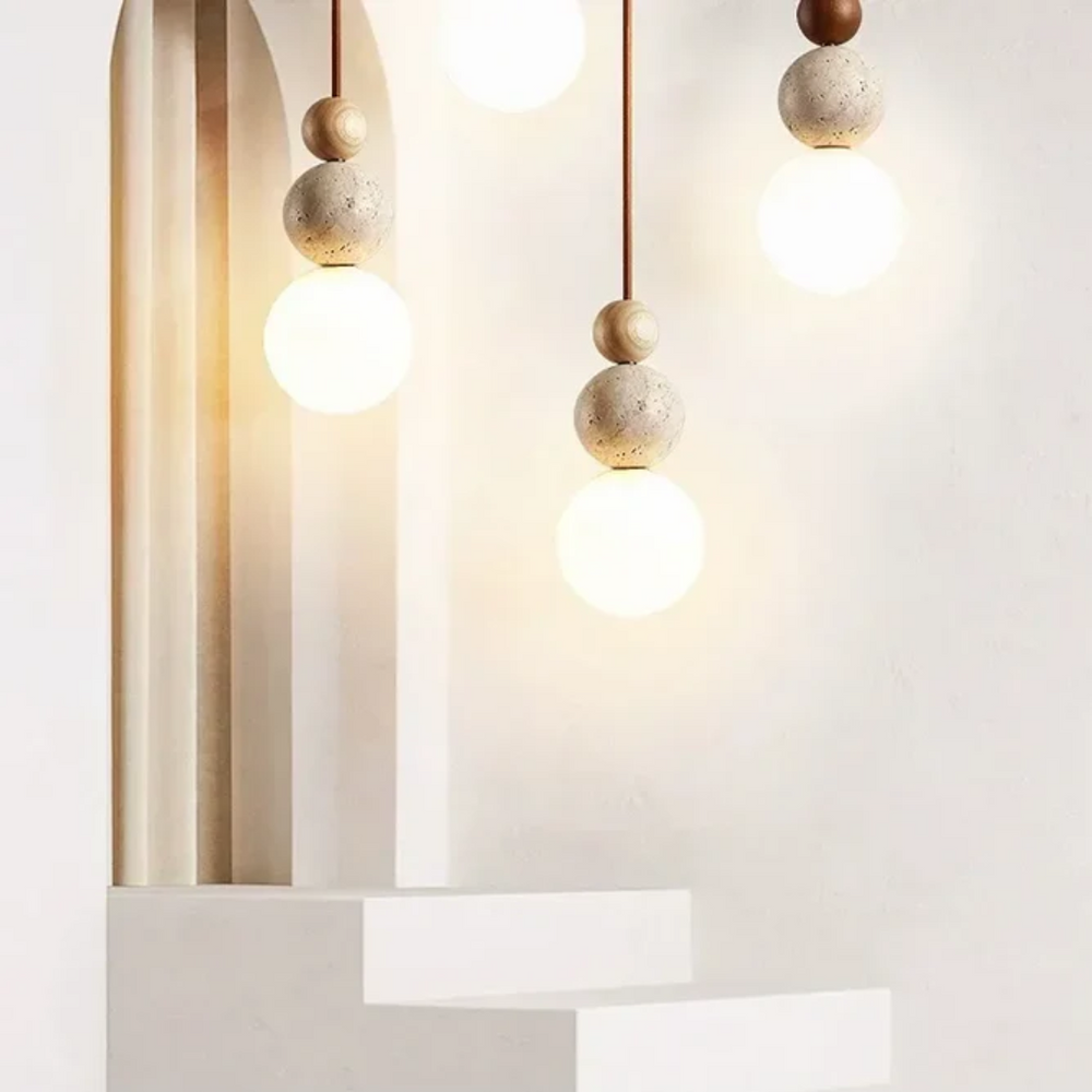 Modern NaturaLuxe Pendant Light - Elegant Travertine & Mahogany Design for Stylish Home Decor