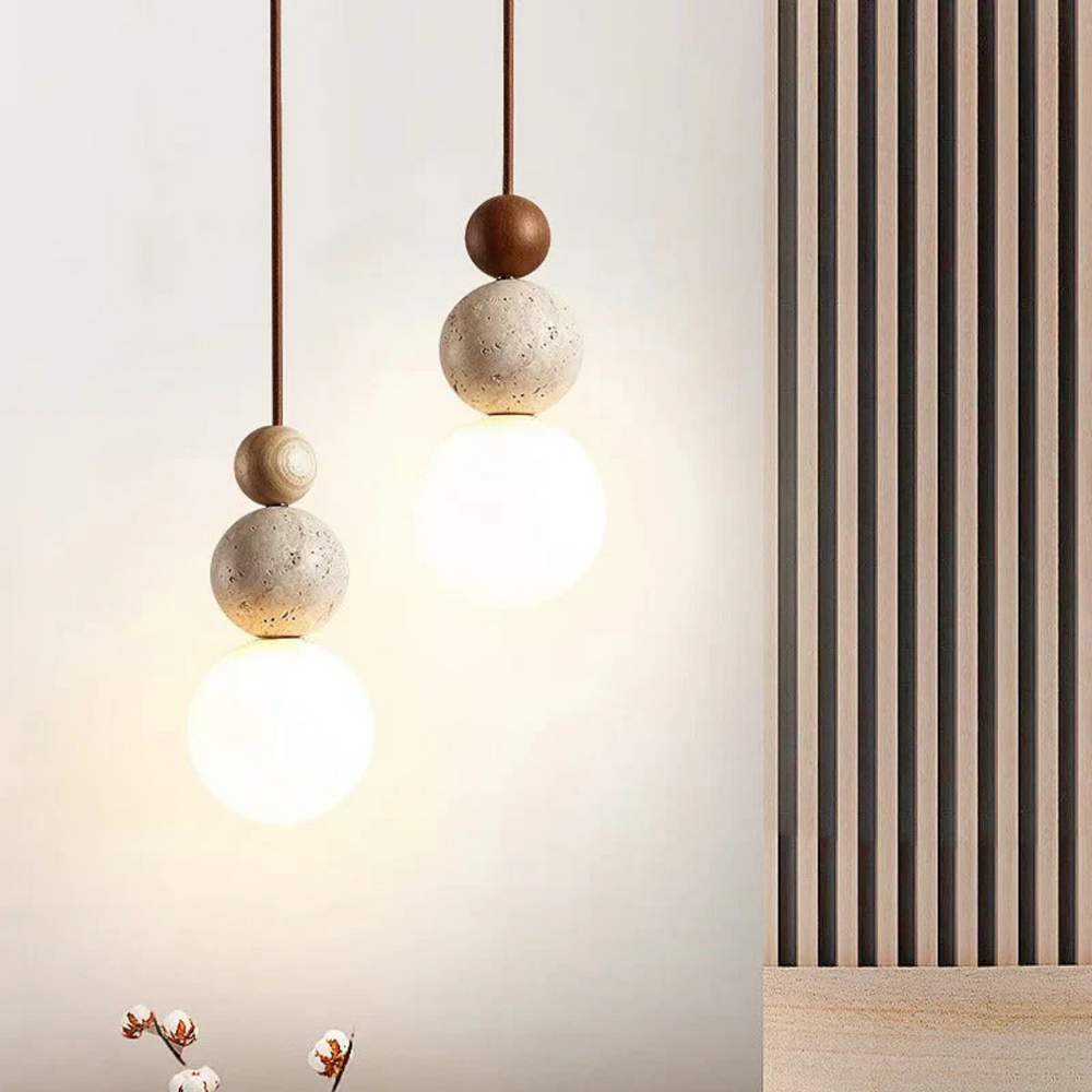 Modern NaturaLuxe Pendant Light - Elegant Travertine & Mahogany Design for Stylish Home Decor
