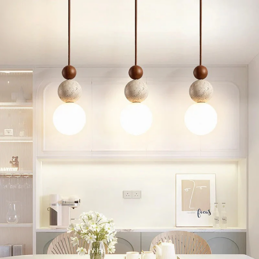Modern NaturaLuxe Pendant Light - Elegant Travertine & Mahogany Design for Stylish Home Decor