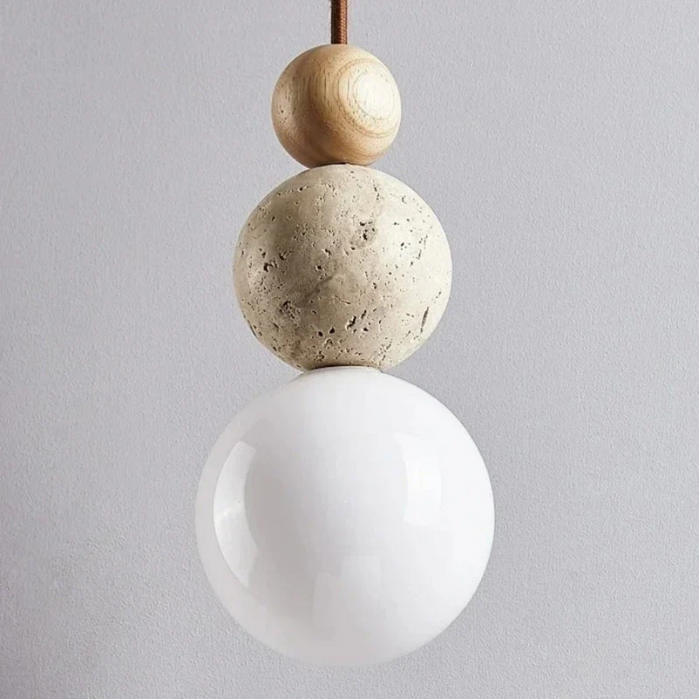Modern NaturaLuxe Pendant Light - Elegant Travertine & Mahogany Design for Stylish Home Decor
