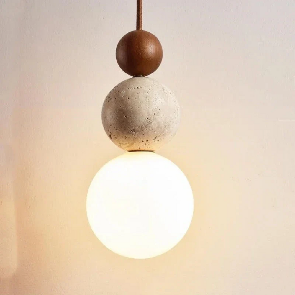 Modern NaturaLuxe Pendant Light - Elegant Travertine & Mahogany Design for Stylish Home Decor