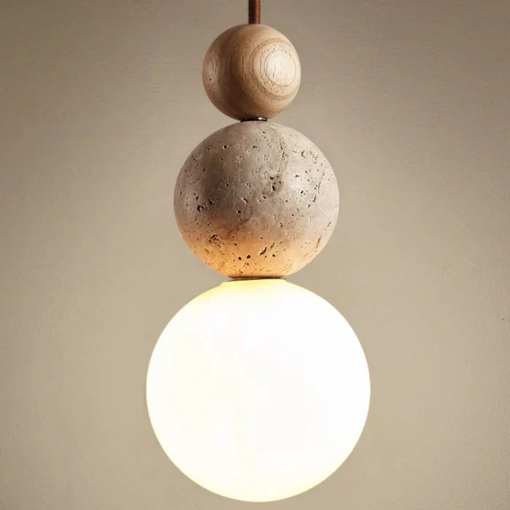 Modern NaturaLuxe Pendant Light - Elegant Travertine & Mahogany Design for Stylish Home Decor