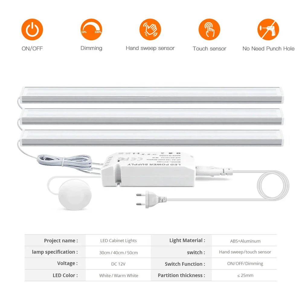 Motion Sensor LED Under-Cabinet Light – Dimmable Touch Control, 12V & Aluminum Body