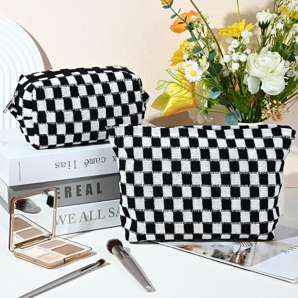 Essential Checked Makeup Bag Set - Stylish & Functional Cosmetic Organizers