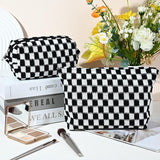 Essential Checked Makeup Bag Set - Stylish & Functional Cosmetic Organizers
