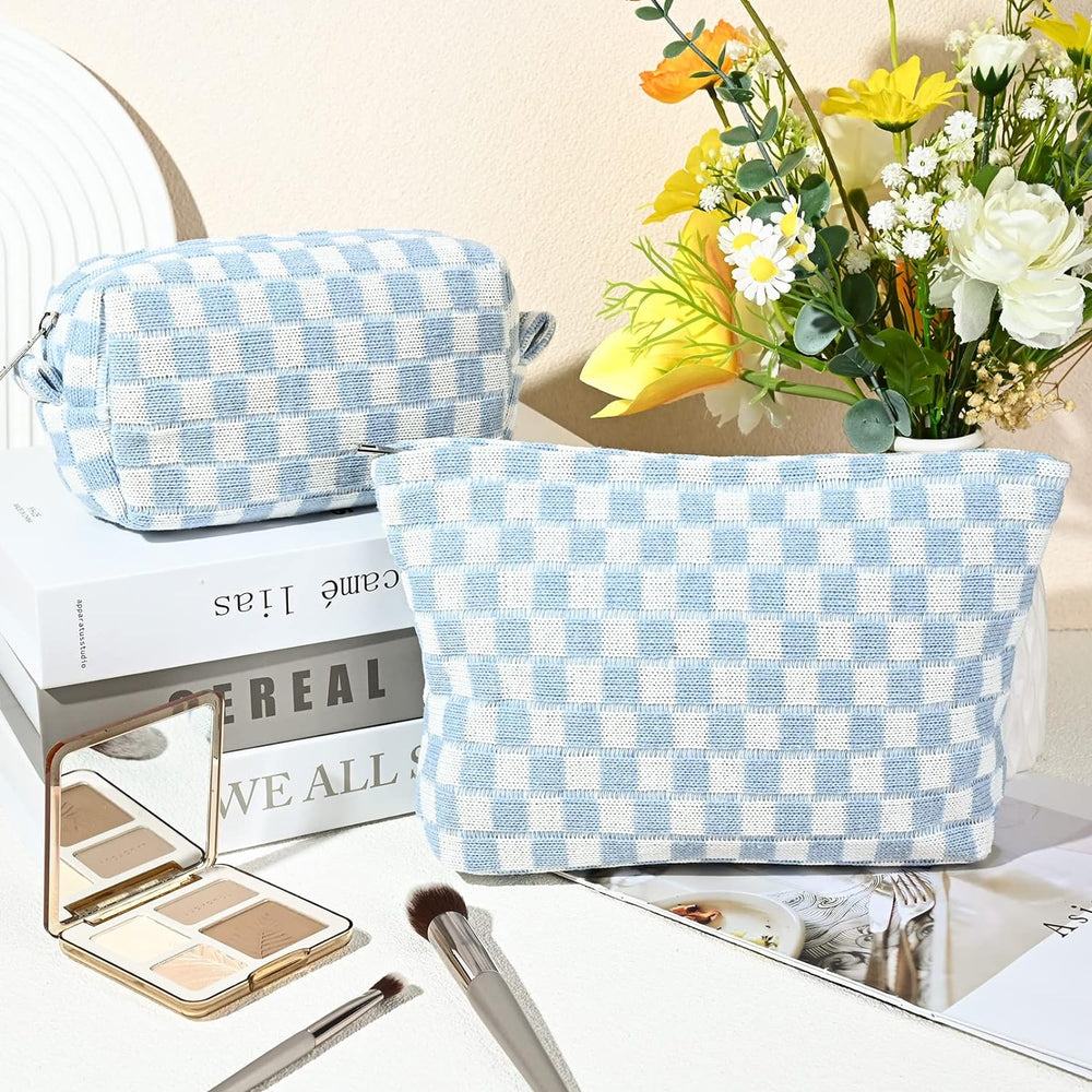 Essential Checked Makeup Bag Set - Stylish & Functional Cosmetic Organizers