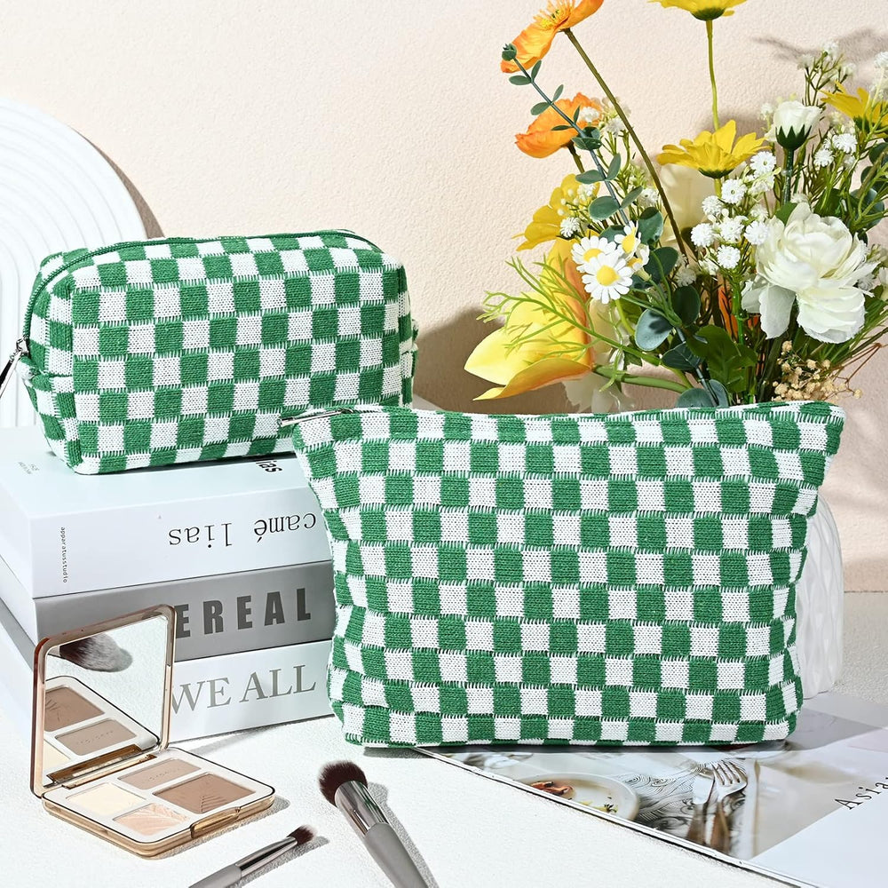 Essential Checked Makeup Bag Set - Stylish & Functional Cosmetic Organizers