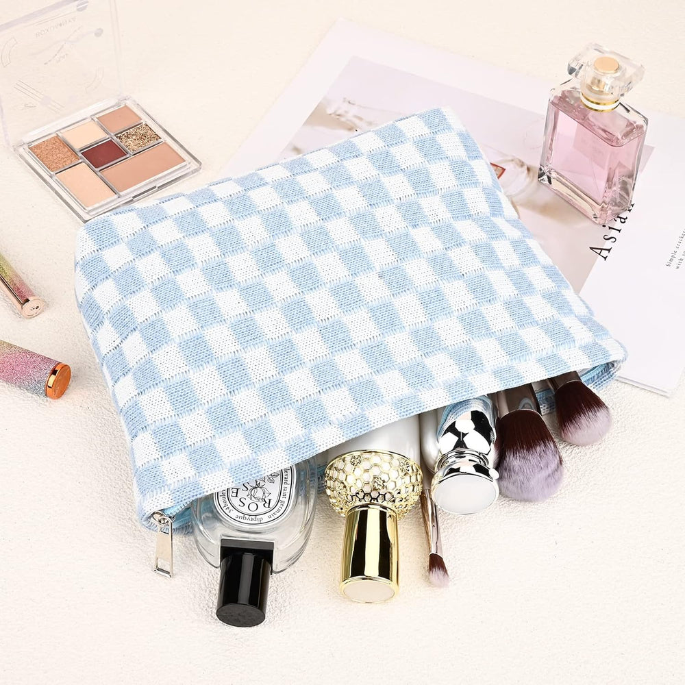 Essential Checked Makeup Bag Set - Stylish & Functional Cosmetic Organizers