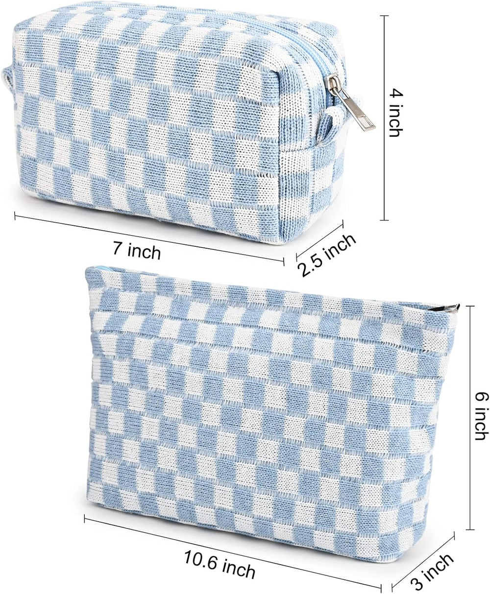Essential Checked Makeup Bag Set - Stylish & Functional Cosmetic Organizers