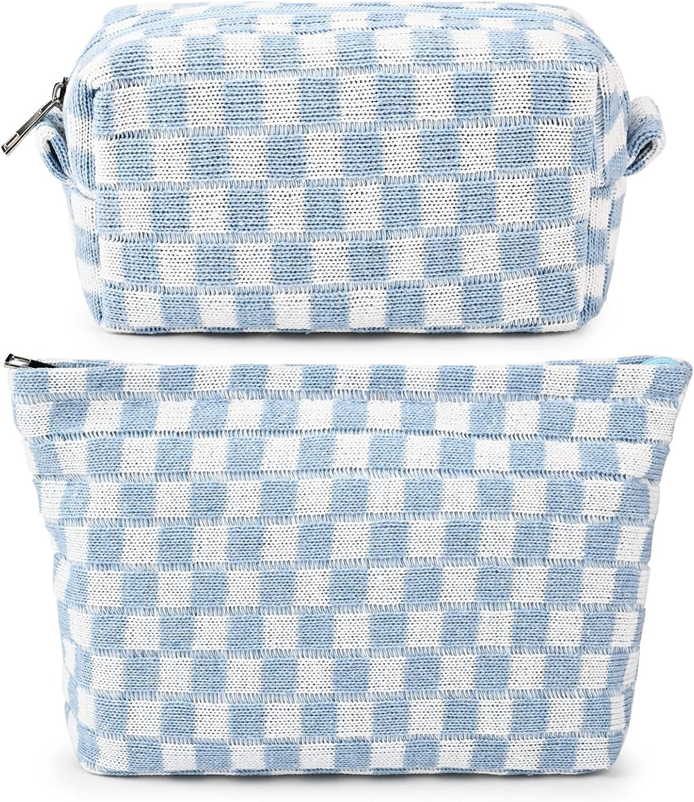 Essential Checked Makeup Bag Set - Stylish & Functional Cosmetic Organizers