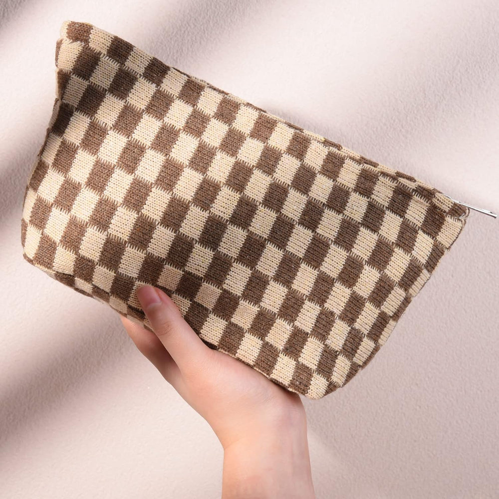 Essential Checked Makeup Bag Set - Stylish & Functional Cosmetic Organizers