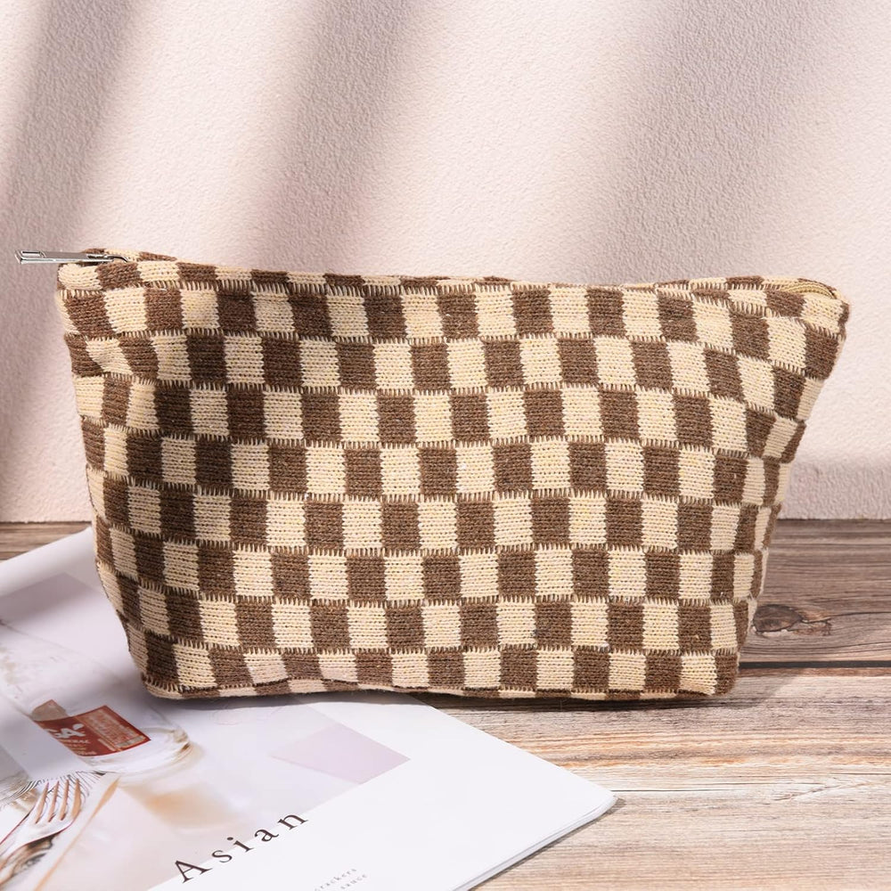 Essential Checked Makeup Bag Set - Stylish & Functional Cosmetic Organizers