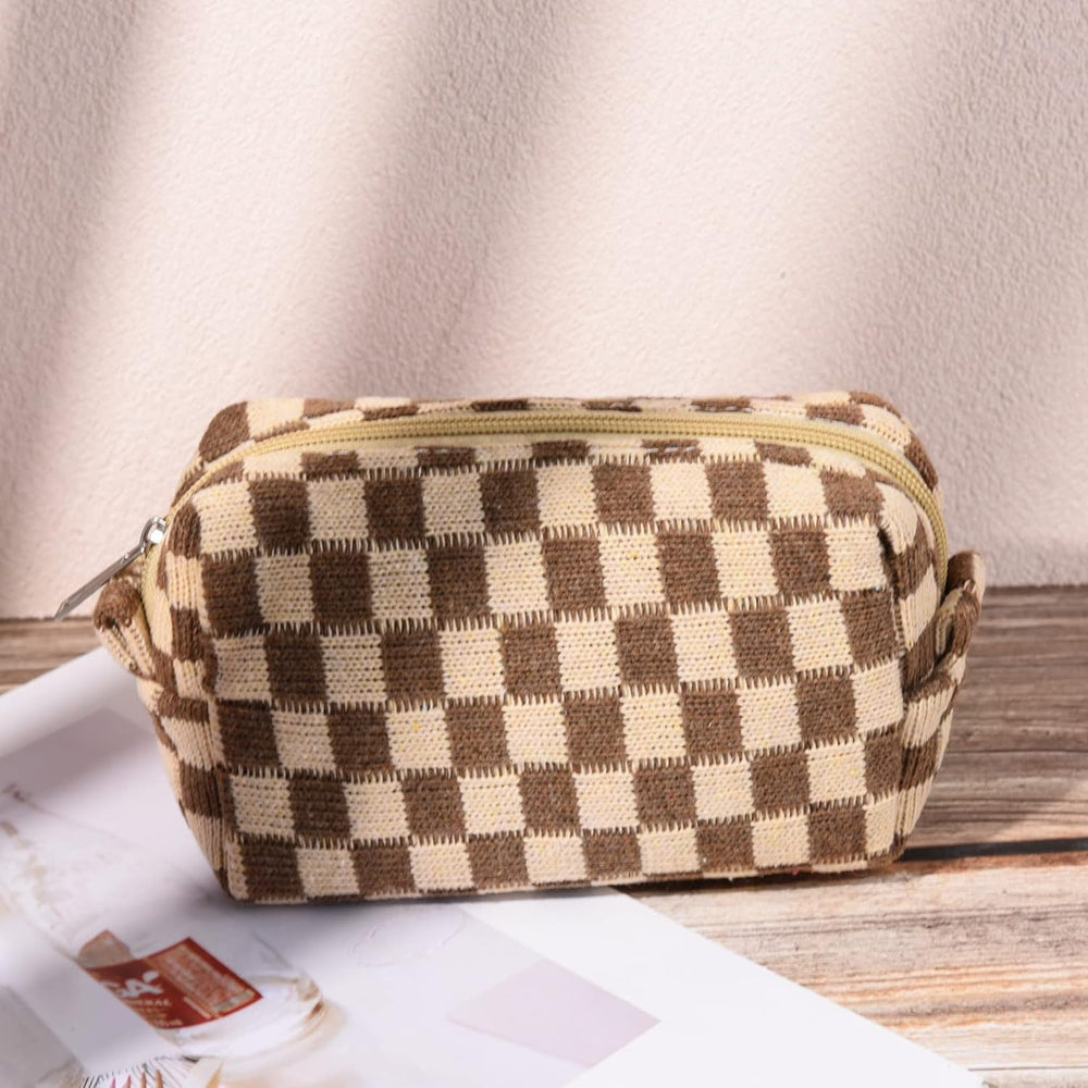 Essential Checked Makeup Bag Set - Stylish & Functional Cosmetic Organizers