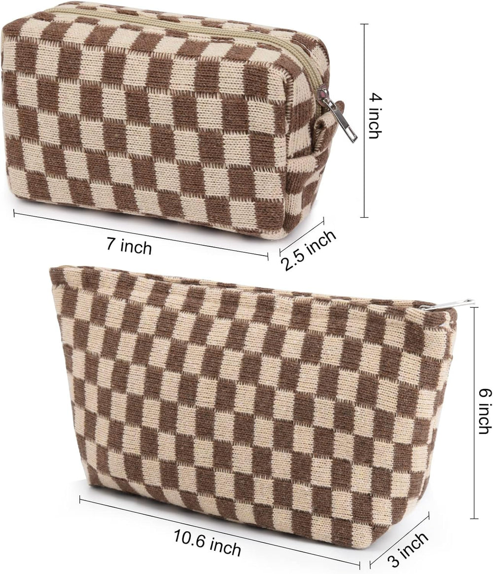 Essential Checked Makeup Bag Set - Stylish & Functional Cosmetic Organizers