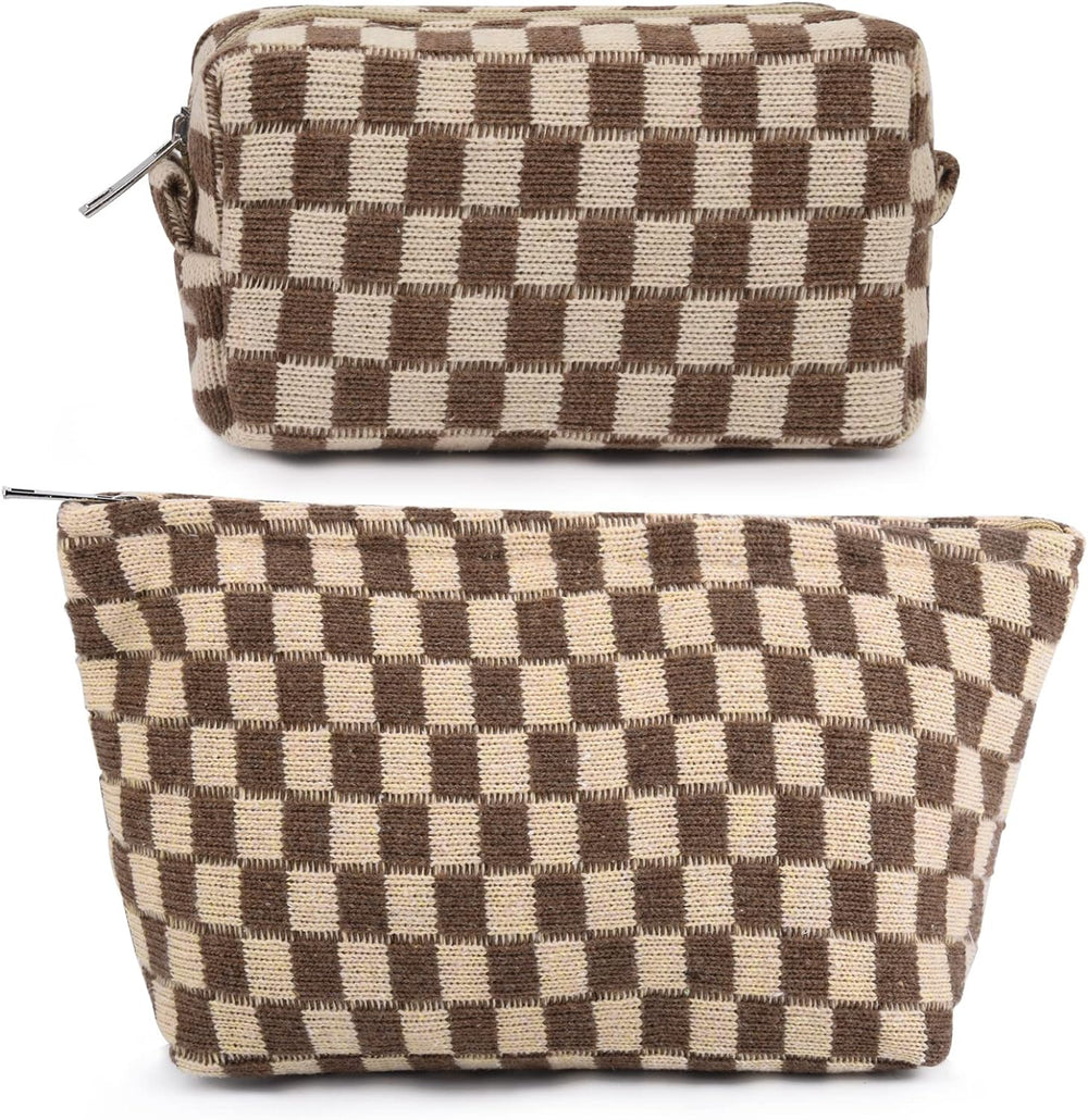 Essential Checked Makeup Bag Set - Stylish & Functional Cosmetic Organizers