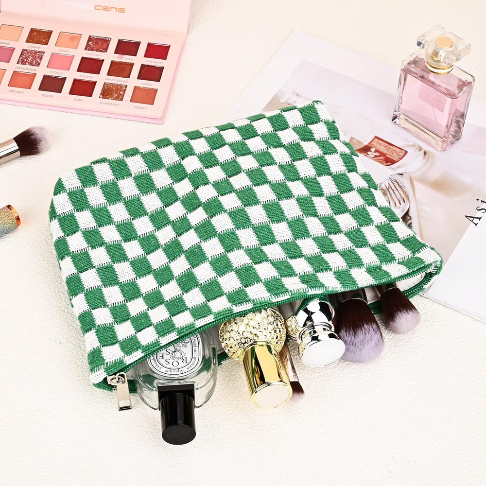 Essential Checked Makeup Bag Set - Stylish & Functional Cosmetic Organizers