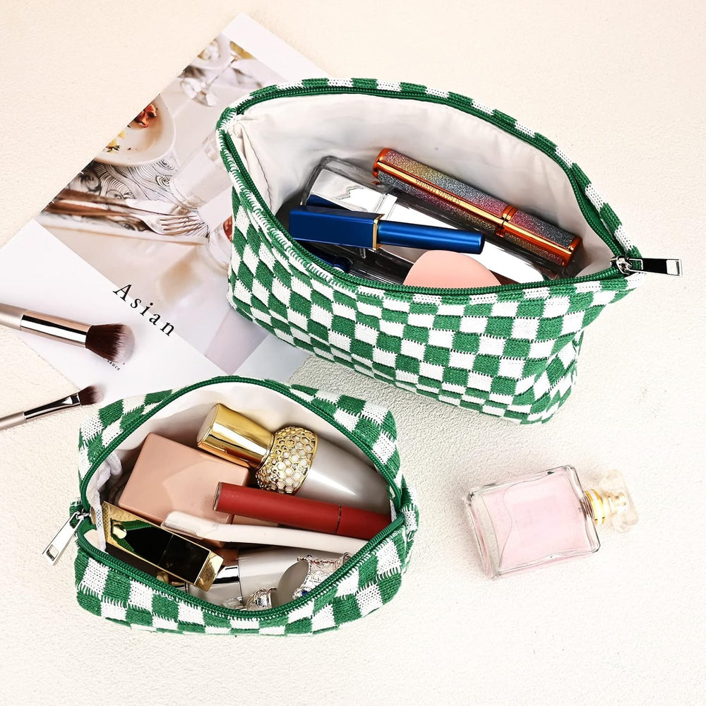 Essential Checked Makeup Bag Set - Stylish & Functional Cosmetic Organizers