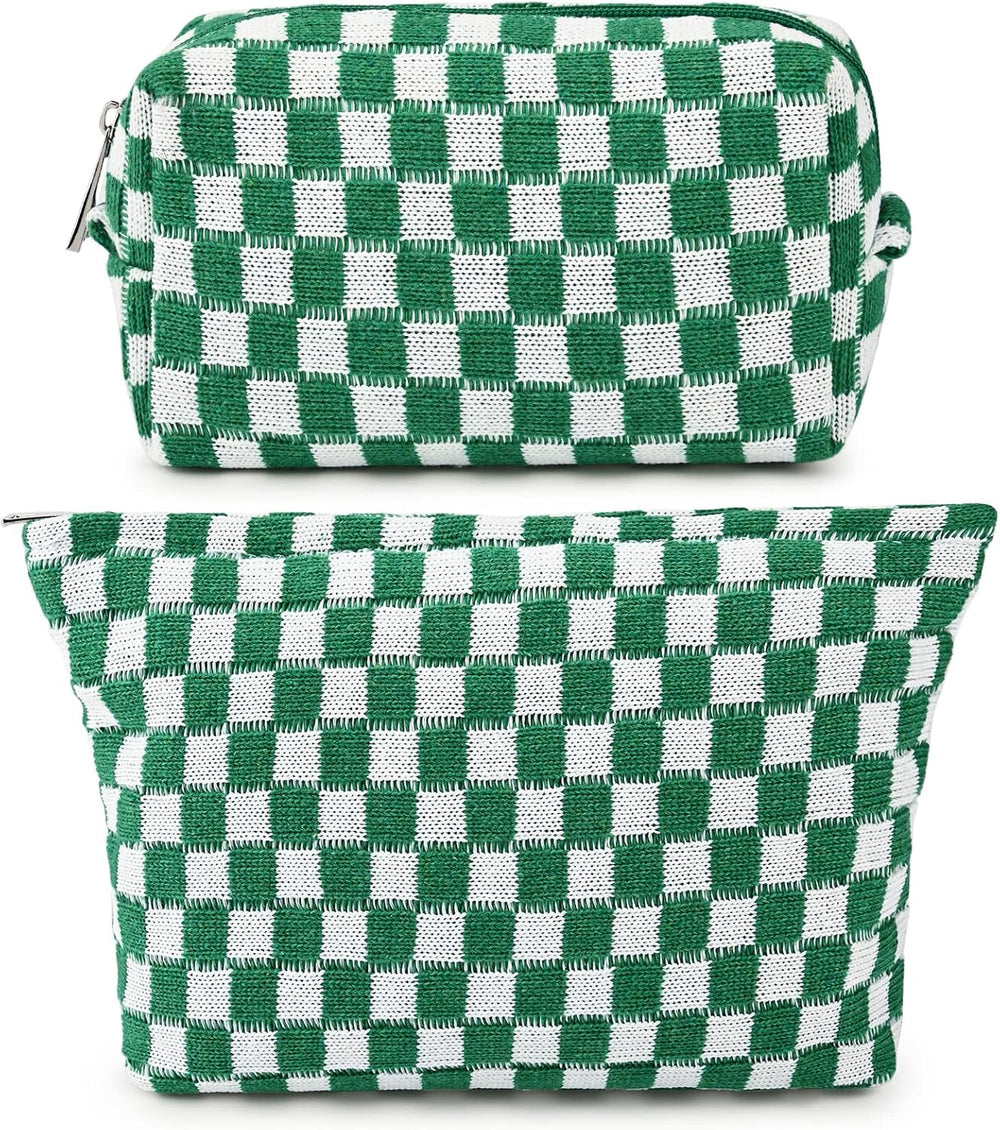 Essential Checked Makeup Bag Set - Stylish & Functional Cosmetic Organizers